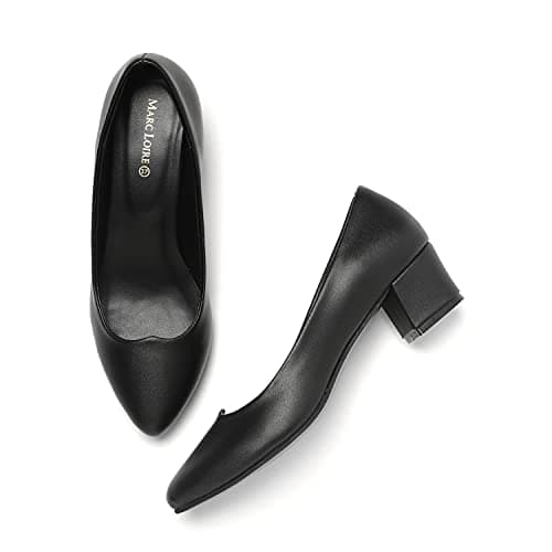 Marc Loire Women's Black Block Heel Pump Shoes Pointy Toe Stilettos, 7 UK