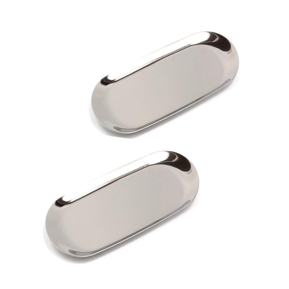 2 Pack 71 x 33 in Small Stainless Steel Storage Tray Premium Metal Organizer Plate to Hold Fruit Tea Cosmetics Jewelry Oval Stainless Steel Towel Tray for Vanity Bathroom Closets Silver