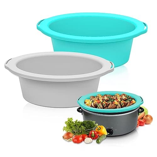 ChefAid Slow Cooker Liners, 100% Silicone Reusable Crock Pot Insert Accessories for 6-8 Oval or Round Quart Slow Cookers, Food Safe & Dishwasher Safe (Grey-Mint)