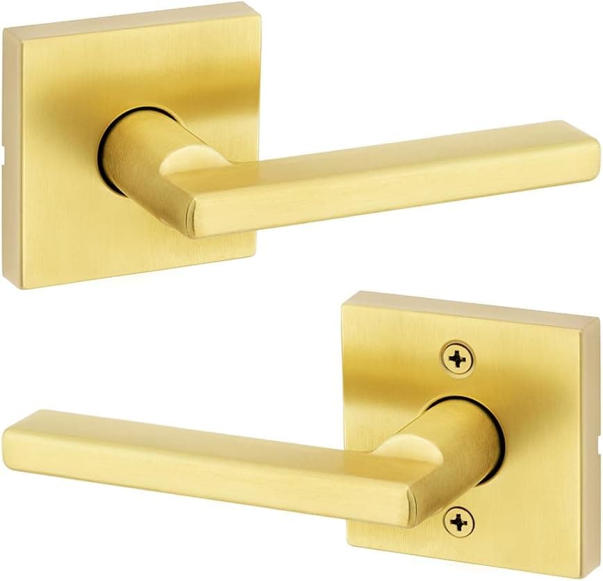Kwikset Halifax Interior Passage Door Handle Lever For Closet and Hallway Doors Reversible NonLocking Handle Lever Satin Brass with Microban Protection