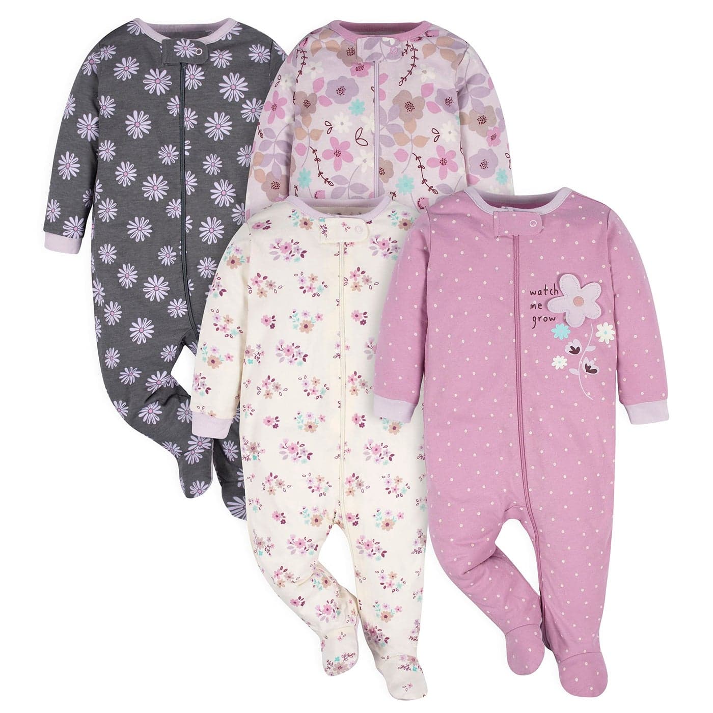 Gerber Baby Girls 4 Pack Sleep N Play Footie Lavender Garden 36 Months