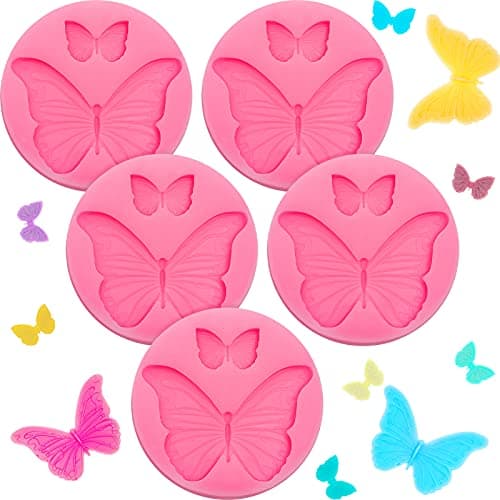 Patelai 5 Pcs Mini Butterfly Silicone Molds Cute Butterfly Fondant Cupcake Topper Chocolate Candy Resin Epoxy Molds for Sugarcraft Cake Decorating Polymer Clay Soap Craft DIY Tool