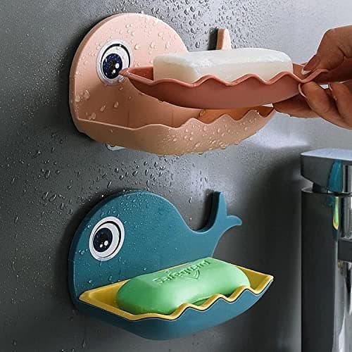 Vruta (Pack of-2) Plastic Wall Mounted Soap Dish Stand with Drain Tray, Adhesive Sponge Holder No-Drilling Soap Holder for Shower Bathroom Adhesive ((Pack of-2) FishSoap Stand)