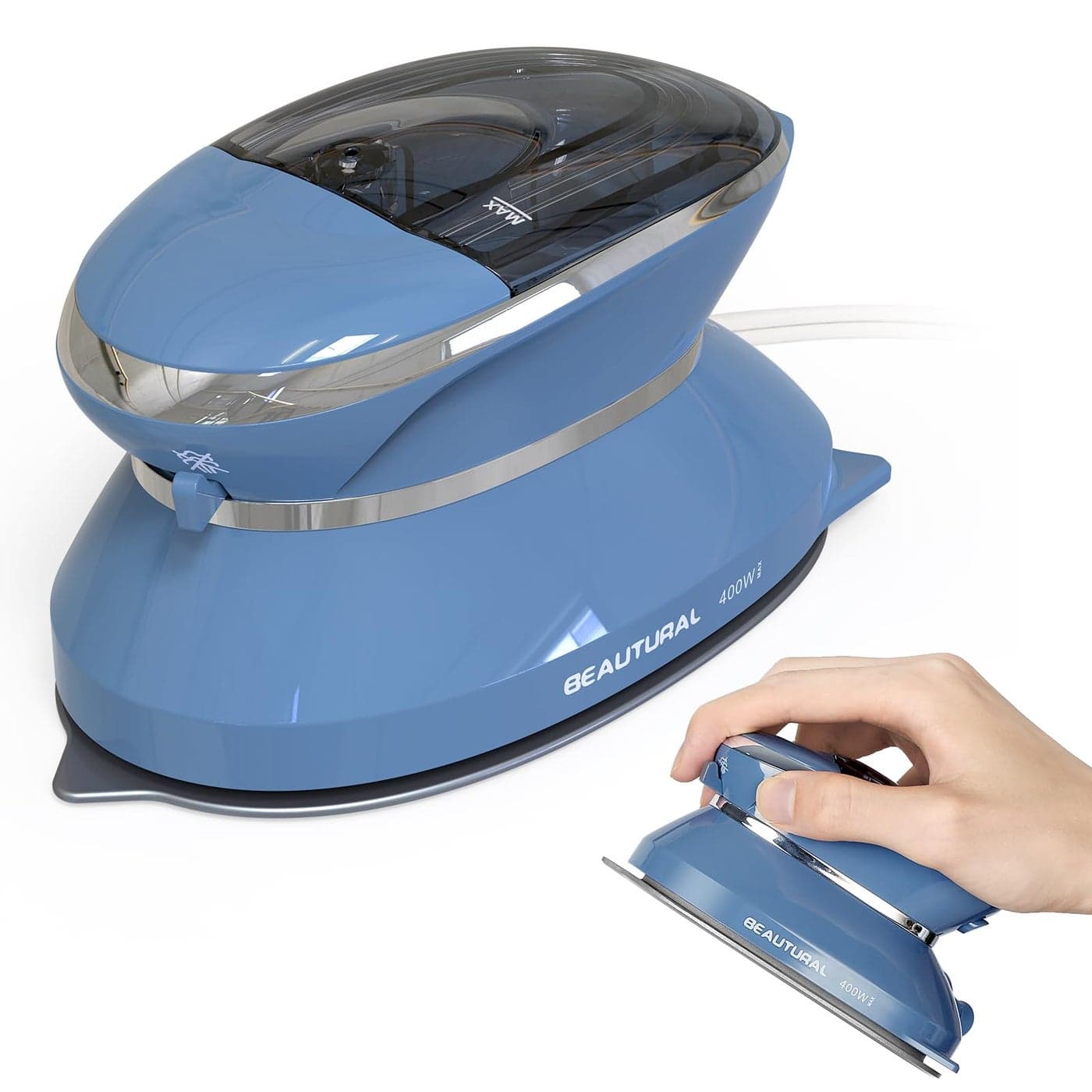 BEAUTURAL Mini Travel Steam Iron for Clothes with Dual Voltage NonStick Soleplate One Temperature Technology Detachable Water Tank Ideal for Sewing Quilting and Handcraft