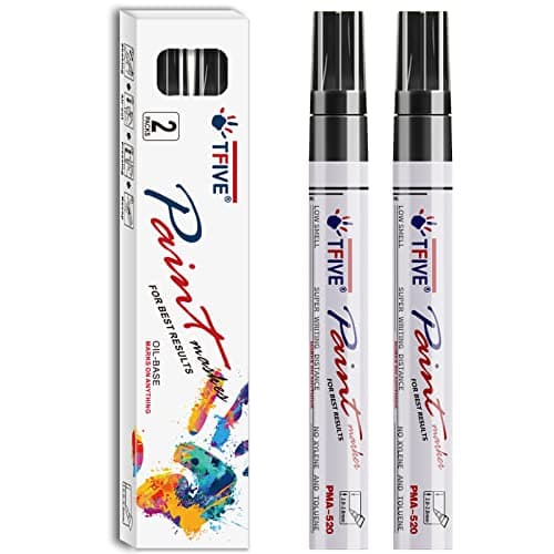 TFIVE Black Permanent Paint Marker Pens 2 Count Oil Based Marker Pen Medium Tip Waterproof Quick Dry for Office Art projects Rock Painting Ceramic Glass Wood Plastic Metal Canvas