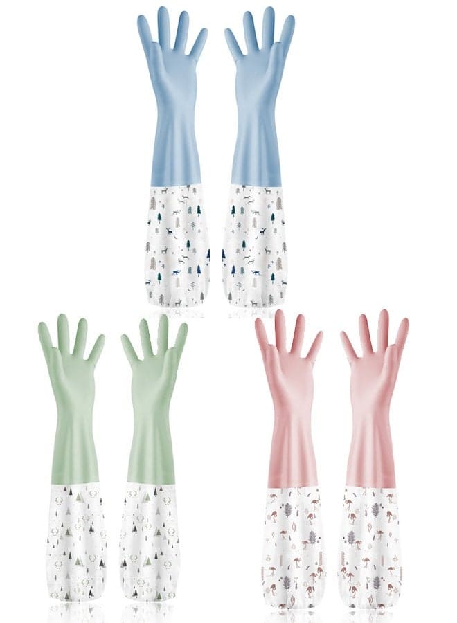 3Pcs Dishwashing Cleaning Gloves, Waterproof Reusable Kitchen Long Gloves, Latex-Free Household Gloves for Laundry, Cleaning, Working, Gardening