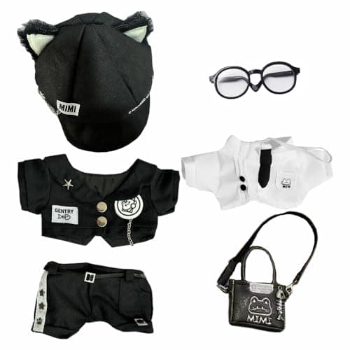 niannyyhouse 20cm Plush Doll Clothes Hat Coat Shirt Pants Backpack Glasses Black Cat Set 8in Doll Accessories Dress Up