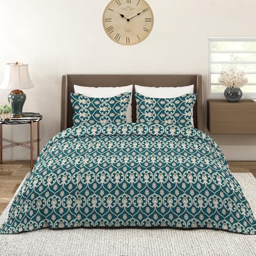 Layers Aria Bedsheet Set for All Seasons - Lightweight, Moisture Absorbent, Machine Washable & Easy to Care - Gift for Housewarming & More - 125 GSM - Queen Size (Blue Aria Ethnic)