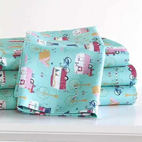 The Lakeside Collection Retro Happy Glamping Lifestyle Bedding Sheet Set, Twin