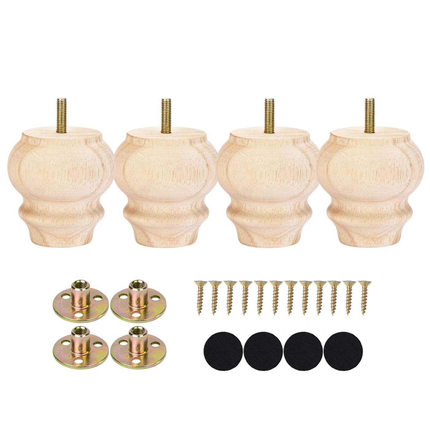 Maricome 3 Inch Unfinhsed Bun Feet Predrilled M8 Bolt Replacement Legs Couch Ottoman Sofa Wood Furniture Legs Set of 4 Screw in