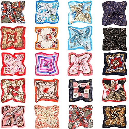 SATINIOR 20 Pieces Women Satin Square Scarf Mixed Color Small Silk Neck Scarf for Women Favors, Random Color (Popular Style)