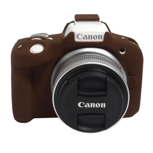 Easy Hood R50 Camera Case, Buttons Marking Protective Camera Cover for Canon EOS R50 Mirrorless Vlogging Camera, Soft Silicone Case Lightweight Body Skin Bag Cover Brown