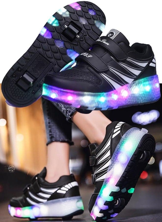 Roller Skates Kids Roller Shoes Boys Girls Sneakers with Wheels Flashing Sport Sneaker Rechargeable Roller Skates Children's Gift (B)
