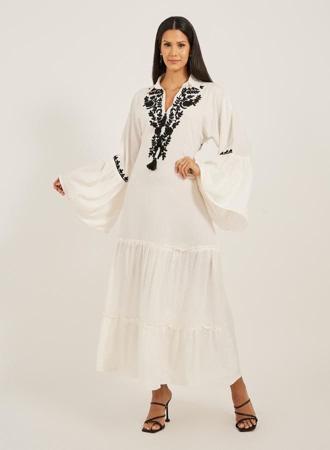 Embroidered Angel Sleeve A-Line Tiered Kaftan