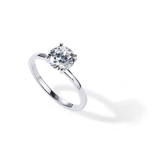 PAVOI 14K Sterling Silver Rhodium Plated Round Cut Solitaire 1.5 CT Moissanite Engagement Ring for Women - Moissanite Wedding Band for Women - Promise Rings