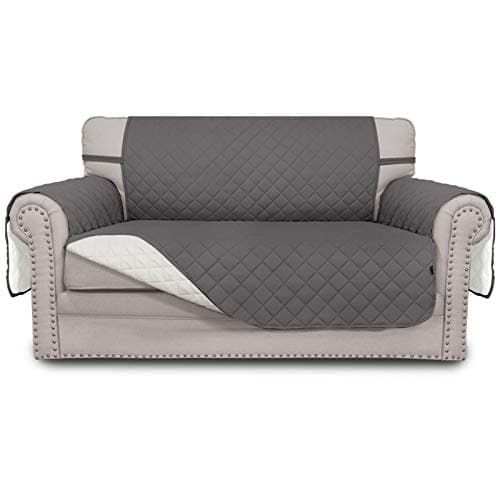 Easy-Going Reversible Loveseat Couch Cover for 2 Cushion Couch Sofa Cover for Dogs Water Resistant Furniture Protector with Foam Sticks Elastic Straps for Pet (Loveseat, Gray/Ivory)