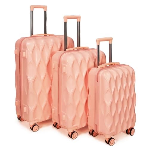 OMBRY 3 piece luggage set hard shell luggage lightweight luggage long vacation luggage set with 8 wheels Spinner Suitcases Suitcase Set Made of ABS+PC (Small, Medium & Large) (flesh pink)