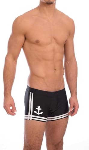 Gary Majdell Sport Men's New Sailor Black Boxer Square Cut Swimsuit Size Small