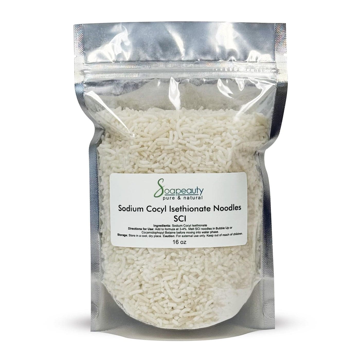 Sodium Cocoyl Isethionate Noodles by Soapeauty for Skin Hair Care SCI Natural Surfactant Used for Making Bubble Baths Bath Bombs Shampoo Bars 16 oz