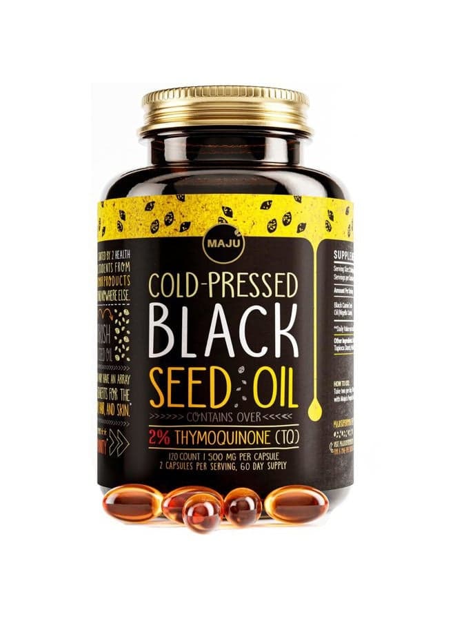 Black Seed Oil Capsules, Strong Cold Pressed, 2% Thymoquinone, 100% Turkish Black Cumin Nigella Sativa Seed Oil, Organic BSO, Liquid Blackseed, 120 Count, 500mg per Capsule