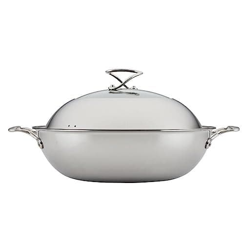 Circulon Clad Stainless Steel Wok/Stir Fry with Glass Lid and Hybrid SteelShield and Nonstick Technology, 14 Inch - Silver