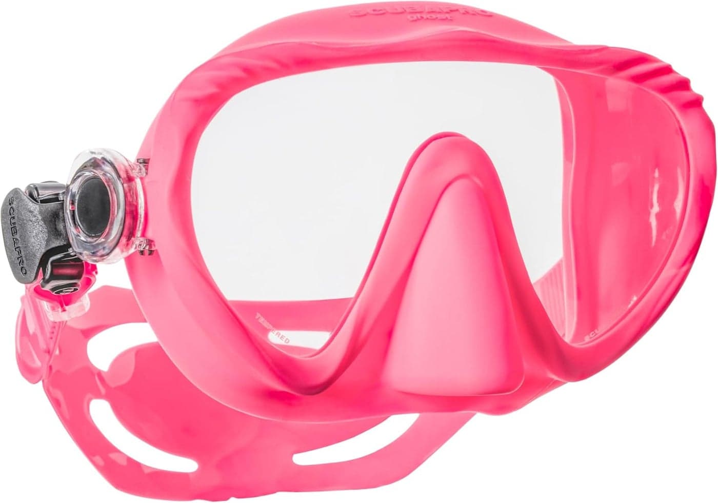 SCUBAPRO Ghost Scuba Dive Mask LowVolume Frameless Design wUltra Clear Single Lens Silicone Skirt and EasyAdjust Strap Buckles Pink