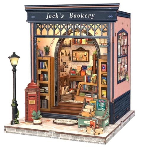 Fsolis Book Nook Kit DIY Miniature House Kit 3D Puzzles for Adults Booknook Library Tiny House Mini Bookshelf Diorama Decor Gifts for Women Teenagers Book Lovers Jacks Bookery