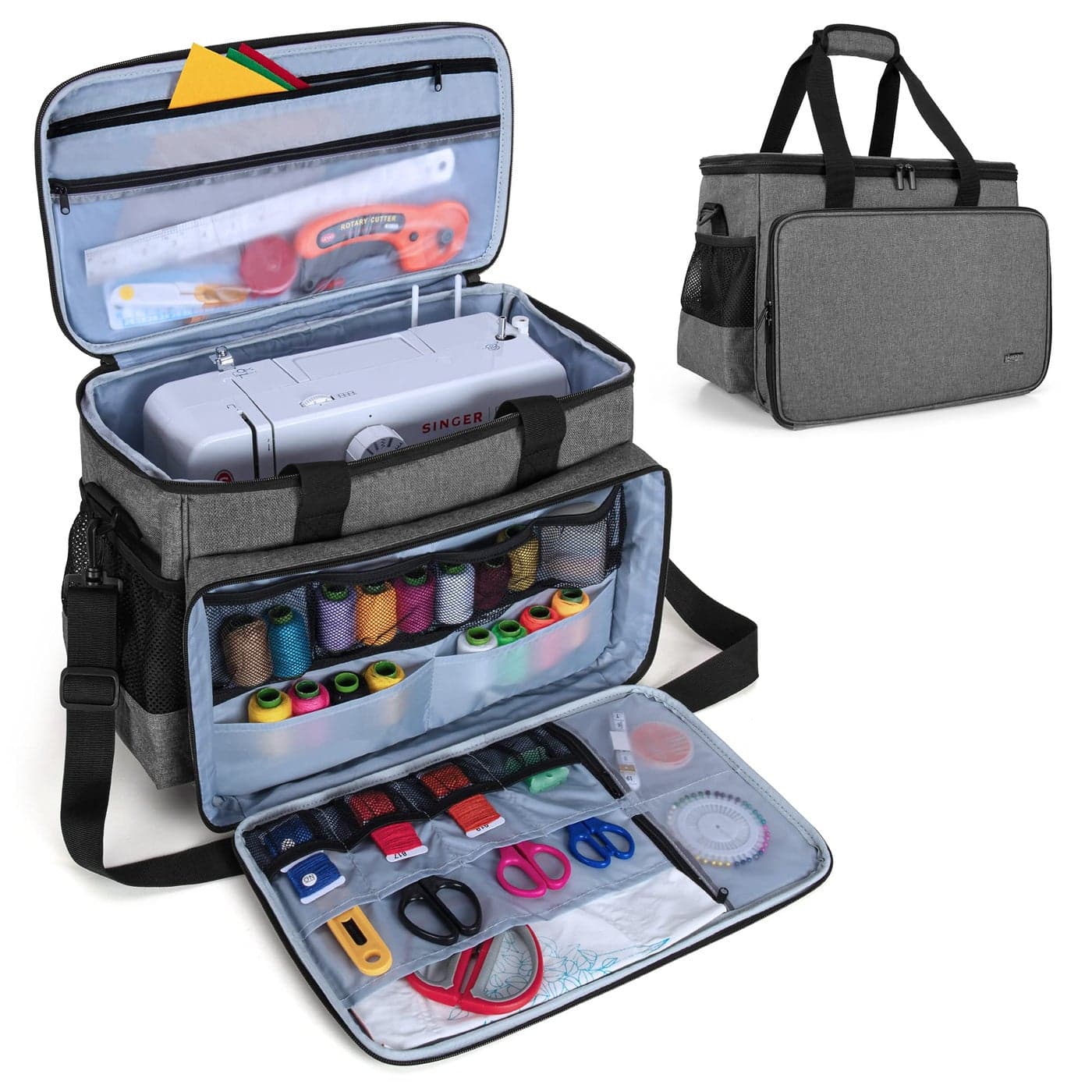 LUXJA Sewing Machine Carrying Bag with Removable Padding Pad Tote Bag for Sewing Machine and Extra Sewing Accessories Gray