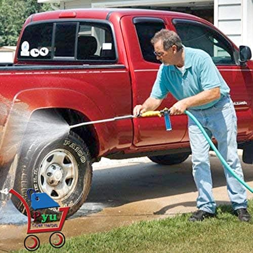 P YU PYU Water Zoom Jet Power Pressure Washer Lance Garden Hose Attachment with Soap Dispenser and Brush - Ideal for Washing Cars, Cleaning Decking, Paths, Driveways, Fences etc