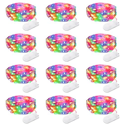 Yiaht 12 Pack Fairy Lights Battery Operated String Lights 7 Feet 20 Led Waterproof Christmas Lights Silver Wire Firefly Starry Moon for Bedroom DIY Party Wedding Patio Christmas Multicolor