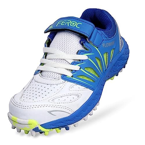 FEROC Flower Rubber Sole Kids Cricket Shoes (5 UK, White)