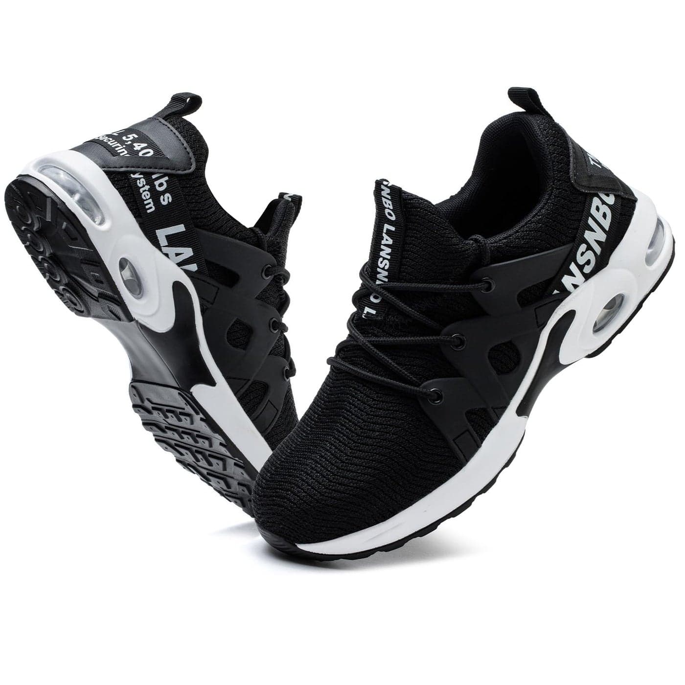 LANSNBO Steel Toe Shoes for Women Indestructible Safety Work Shoes Air Cushion Lightweight Breathable Utility Sneakers Puncture Proof Slip Resistant Composite Toe FootwearHEI HEI 38 BlackWhite