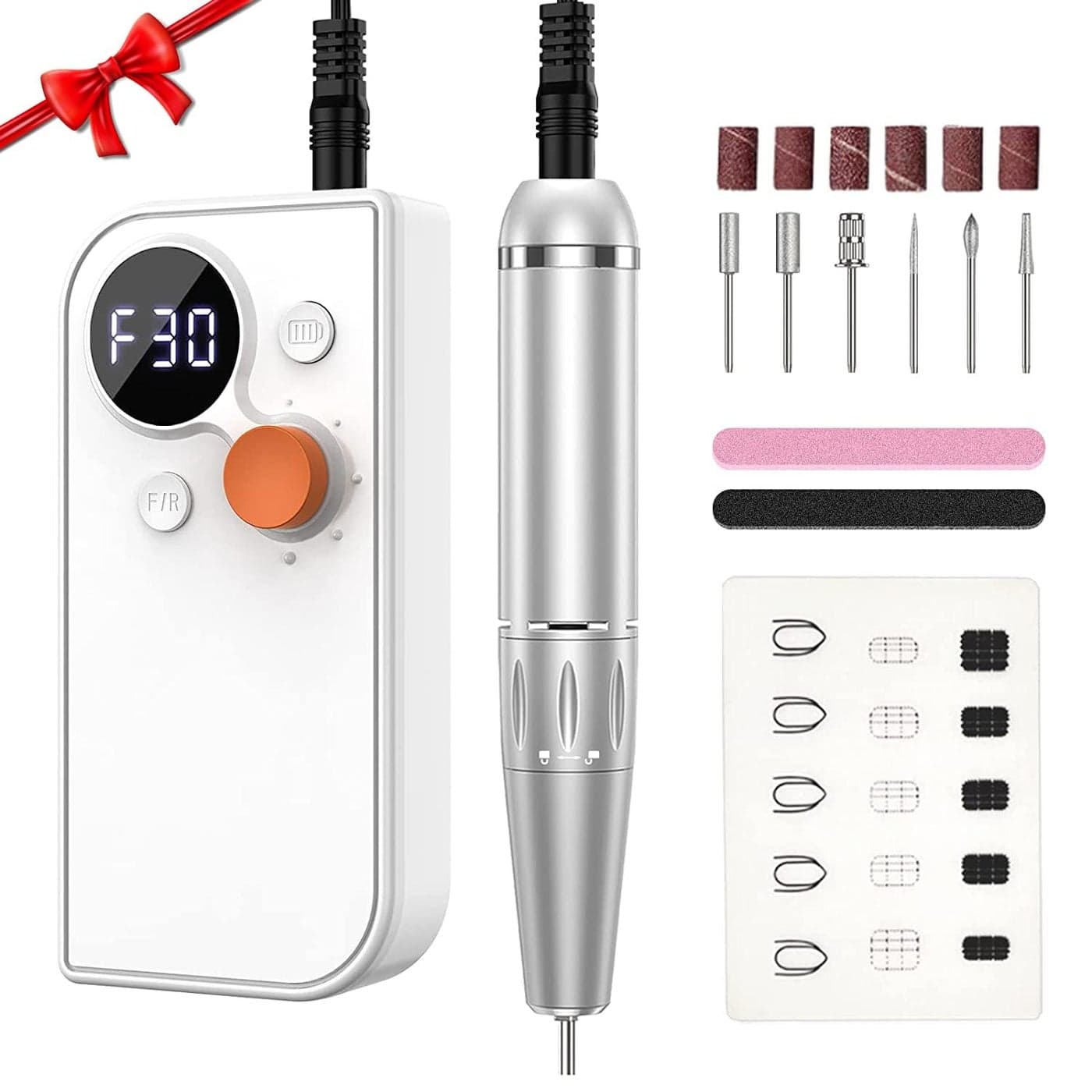 Kreni Nail Drill Professional for Acrylic Nails Portable Electric Nail Filer Machine 30000rpm with 6 Drill Bits and Silicone Nail Mat Acrylic Nail Drill for CuticleSalon or Home Use