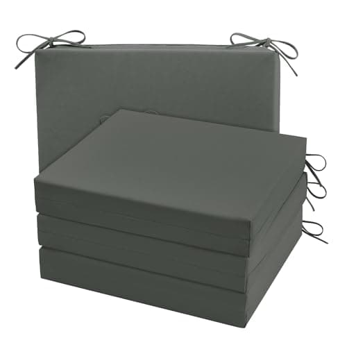 Cozyide Outdoor Chair Cushions Waterproof Patio Seat Cushions with Adjustable Straps Square Corner Patio Chair Cushions for Garden Dark Grey 185x16x3 Inch Pack of 4
