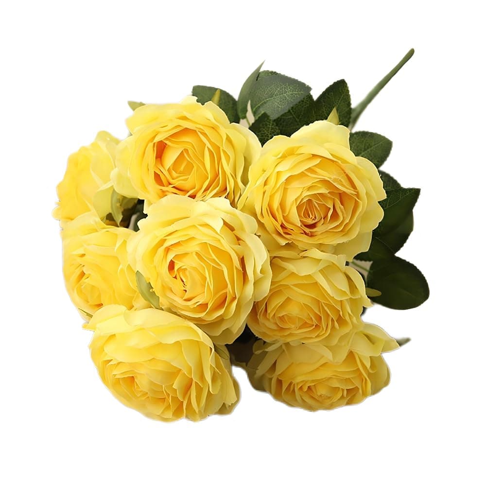 Jasion Artificial Roses Flowers 10 Heads Arrangement Silk Bouquet Glorious Meanings for Home Office Parties and Wedding Decoration Yellow