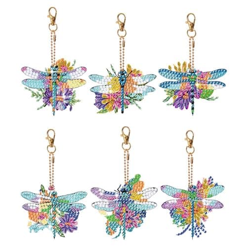 JBTM24 Diamond Painting Keychains Kits Double Sided Diamond Art Keyrings for Adults DIY Art Key Rings Ornaments Kits Dragonfly