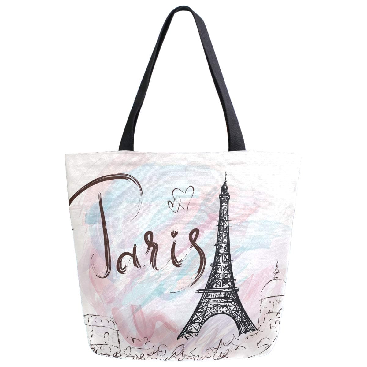 Pfrewn Eiffel Tower Canvas Tote Bag for Women Extra Large Grocery Bag Reusable Casual Beach Shopping Tote Heavy Duty Washable Shoulder Bags Handbag with Handles