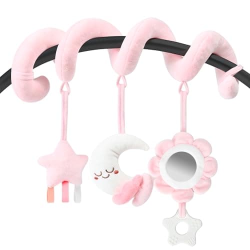 Yierchoo Spiral Car Seat Stroller Activity Toy Crib Hanging Rattles Toys for Ages 012 Months Mirror Textured Ribbons Squeaky Carseat Stroller Toys Newborn Baby Girl Gifts