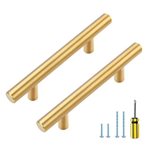 Ravinte Gold Cabinet Handles 10 Pack 5 Inch Brushed Gold Kitchen Cabinet Pulls 3 Inch Hole Center Brushed Brass Drawer Pulls Kitchen Hardware for Cabinet Drawer and Cupboard