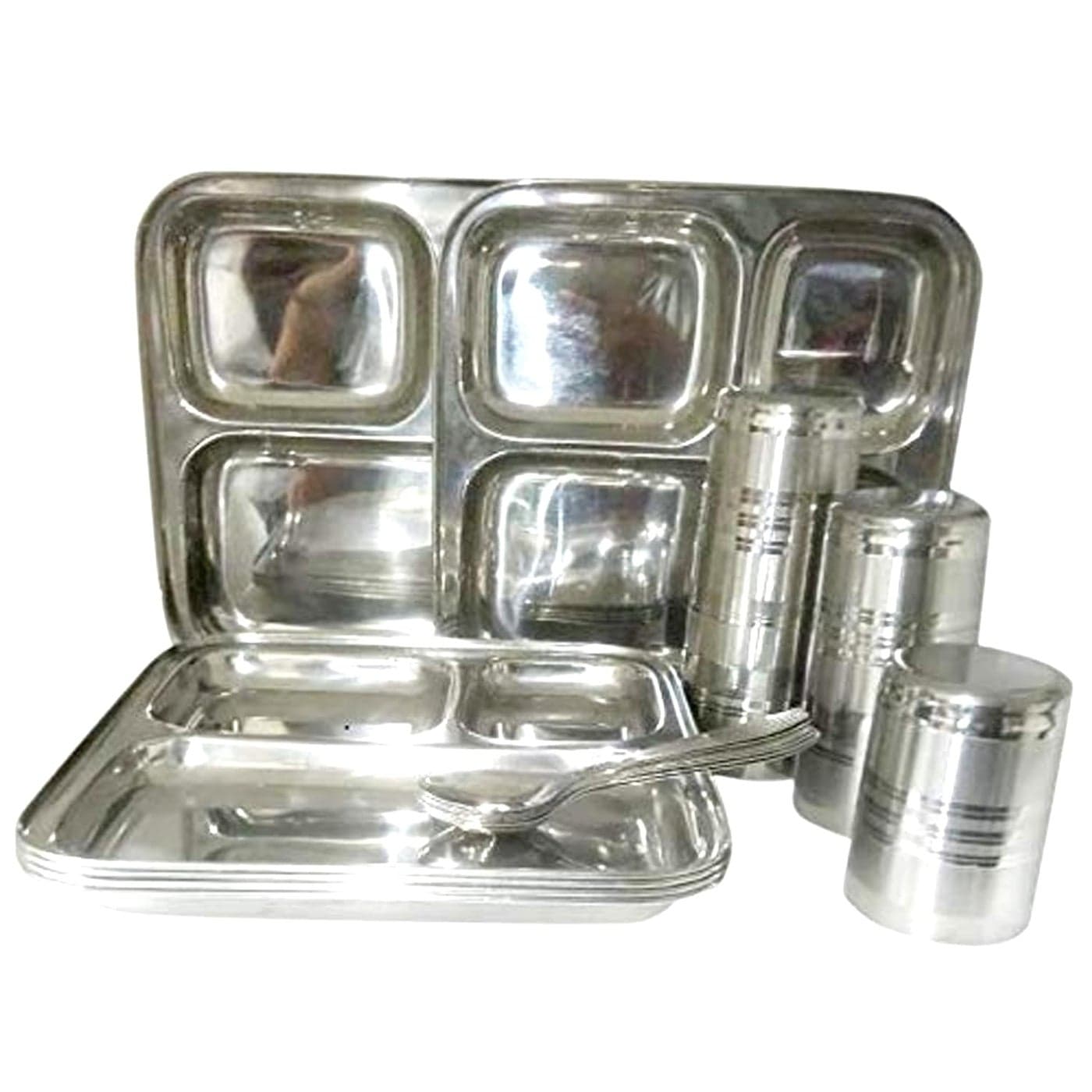 Dynore 18 pcs Stainless Pav bhaji Plate Dinner Set
