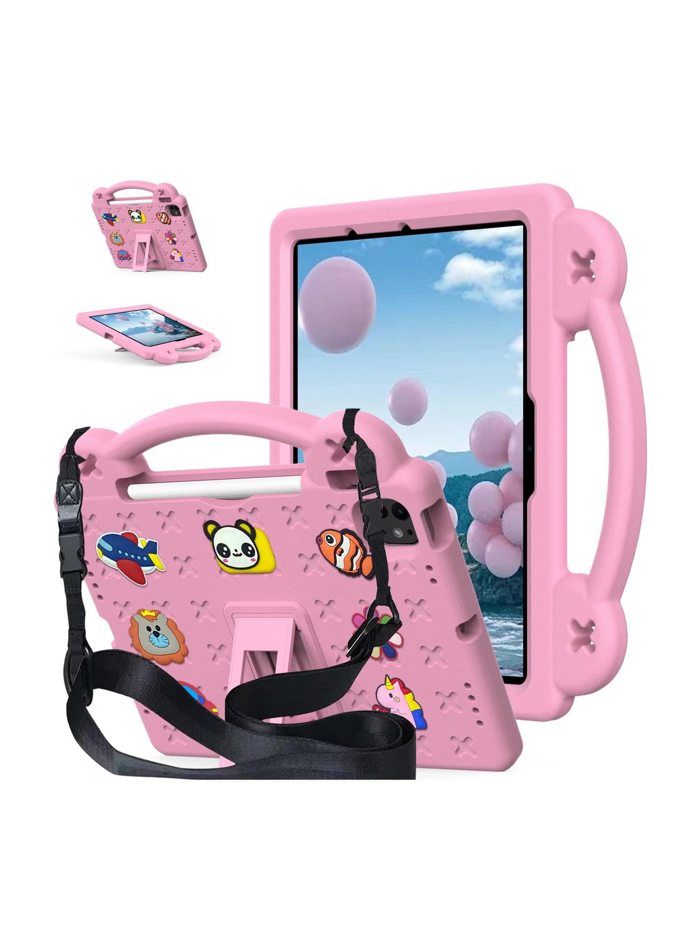 Kids Case Compatible with iPad 11th Generation A16 2025 (11 inch), Shockproof Case with Shoulder Strap and Handle Stand For iPad 11th Gen (Pink)