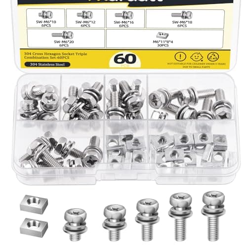 Mardatt 60Pcs Stainless Steel Battery Bolts and Nuts M6 x 1012161820mm Motorcycle Battery Terminal Nuts and Bolt Kit Motorcycle Battery Screw and Square Nuts for ATV Bike Scooter Battery