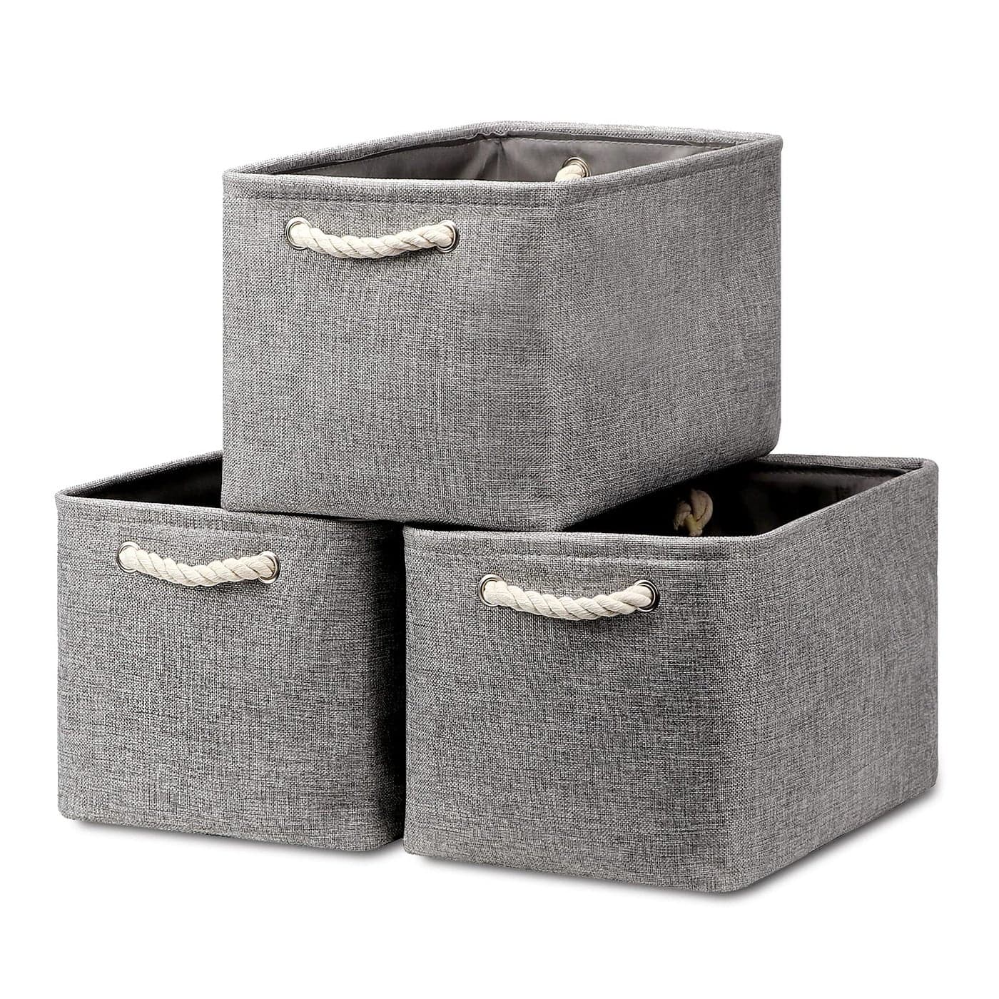HNZIGE Shelf Baskets for Storage3 Pack Storage Bins Fabric Storage Baskets for ShelvesBaskets Set for Organizing ClothesNurseryLaundryGray15 x 11 x 95