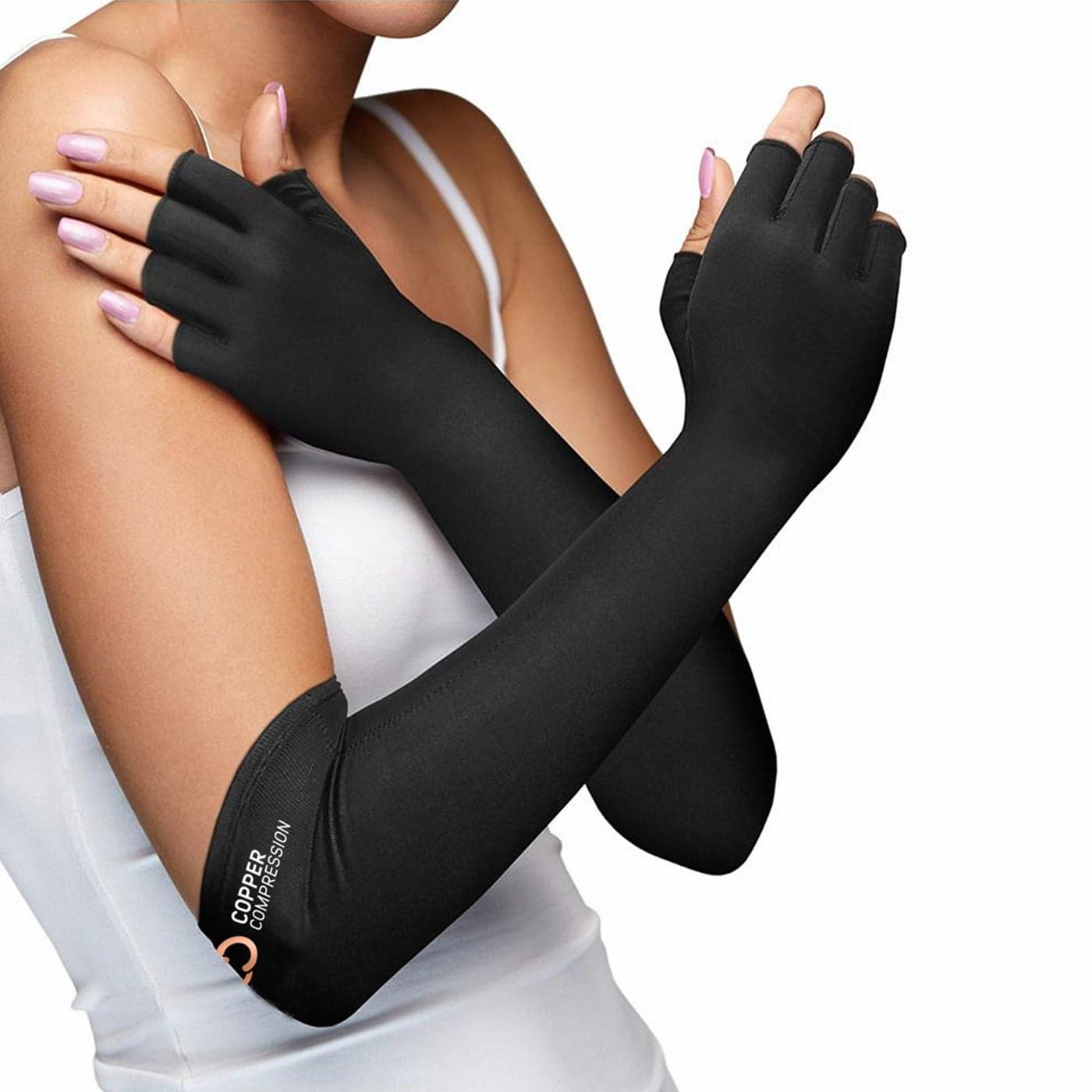 Copper Compression Long Arthritis Pain Relief Gloves Copper Infused Orthopedic Fingerless Hand Brace for Women Men Carpal Tunnel Computer Typing RSI Support Hands Wrist Arms