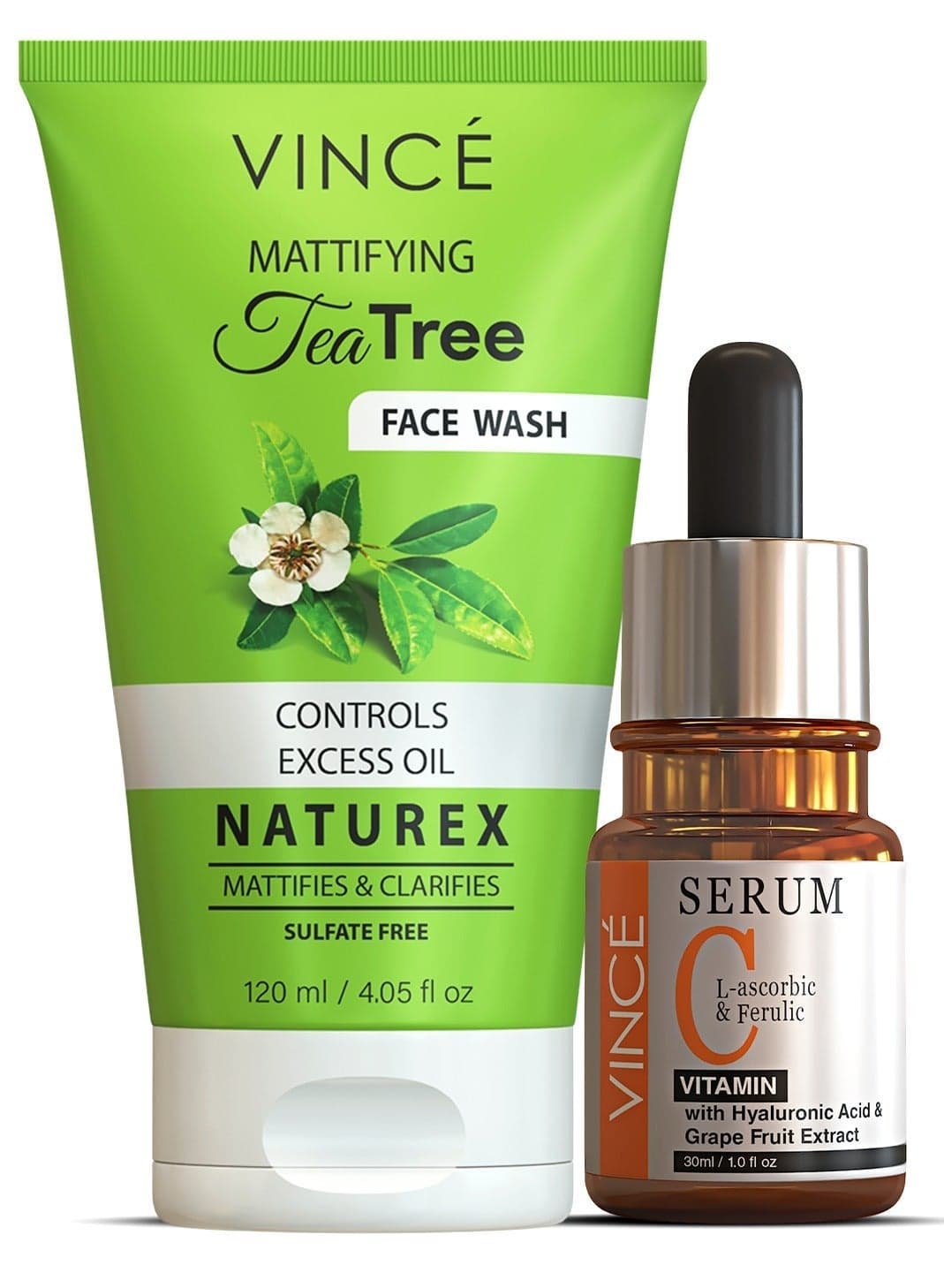 Bright & Clear Skin Kit - Tea Tree Face Wash 120ml + Vitamin C Serum 30ml – Reduces Oil, Clears Blemishes, Acne & Dark Spots – Improves Skin Texture, Brightens & Evens Skin Tone