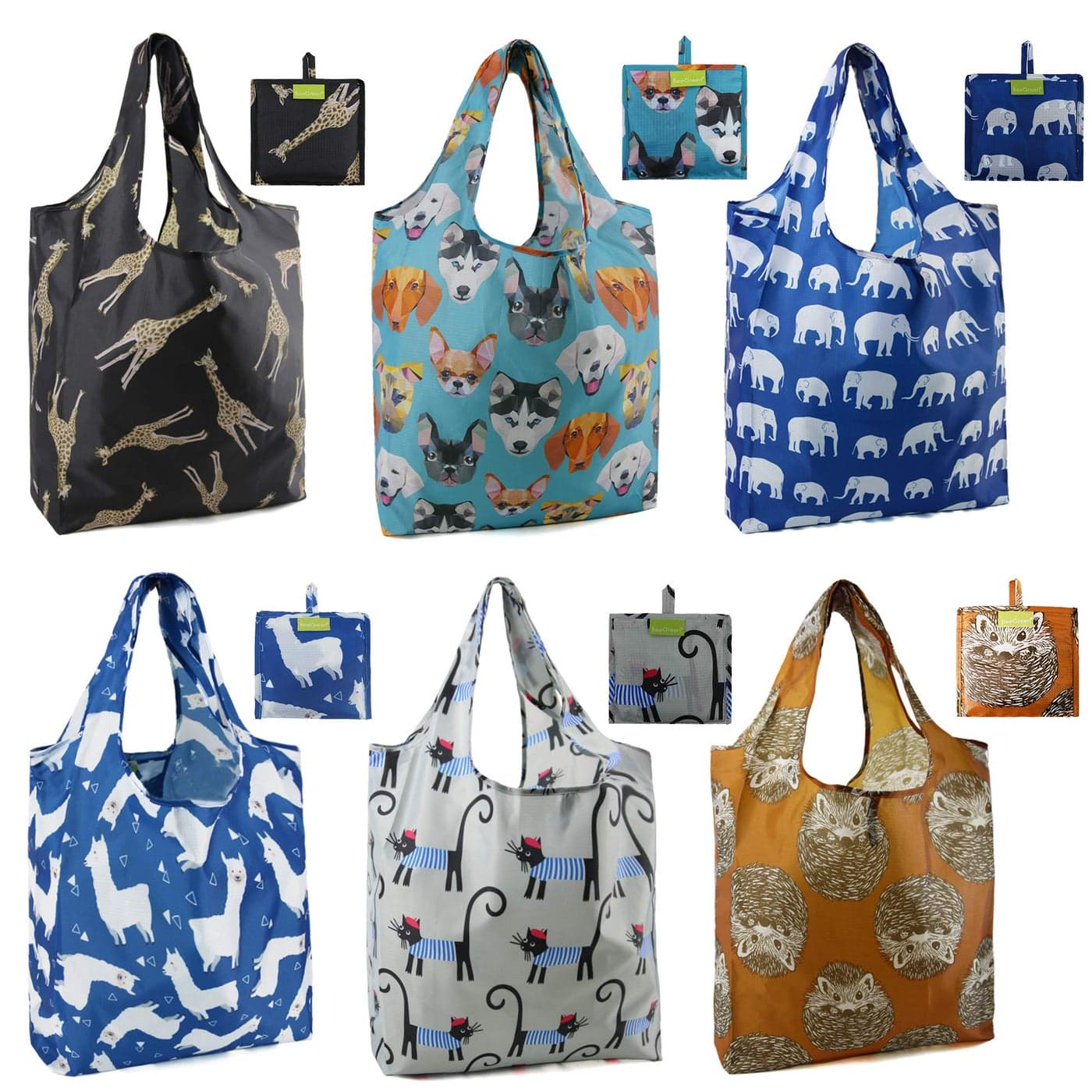 BeeGreen Reusable Grocery Bags 6 Pack Foldable Cute Shopping Holiday Bag with Handles Large Cloth Gift Groceries Tote bag Bulk Polyester Tote Heavy Duty
