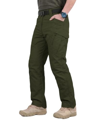 whox Mens Work Cargo Pants Tactical Hiking Casual Water Resistant Ripstop Trousers for Outdoor with 6 PocketsNo Belt Army Green