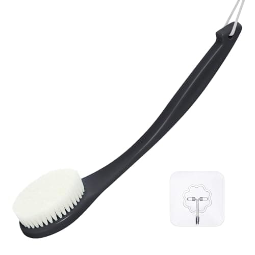 Exfoliating Shower Brush Bath Body Brush, Never Mold 15" Back Brush Long Handle for Shower, Dry Brushing Body Brush or Wet Brush with Moderate Bristle, Black
