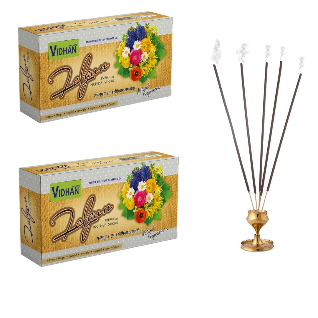VIDHAN FALGUN 7 in 1 AGARBATTI Family Pack 500 GRAM Each Box with 7 Different Natural Fragrance Incense AGARBATTI Stick InsidePack of 29 INCH Sticks