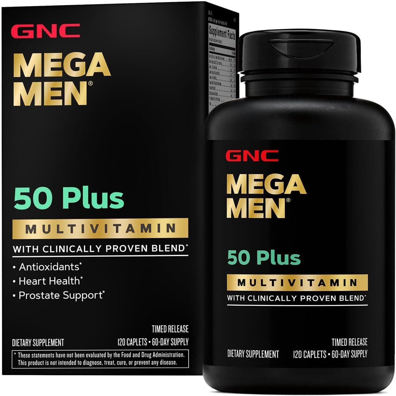 GNC Mega Men 50 Plus Multivitamin Caplets Clinically Proven Heart Prostate Health B Vitamins Saw Palmetto Memory Vitamin D3 120 count